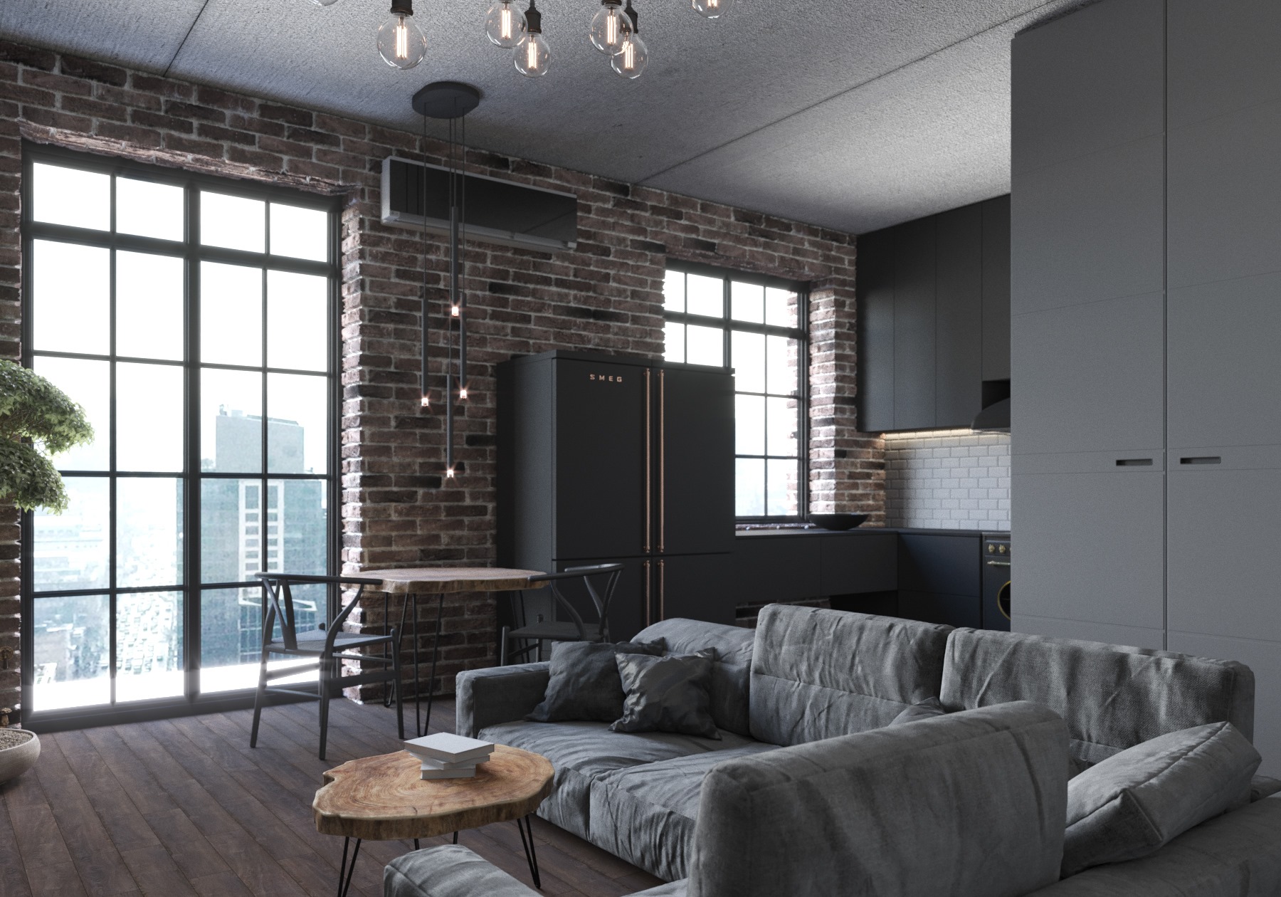 Industrial style apartment interior design